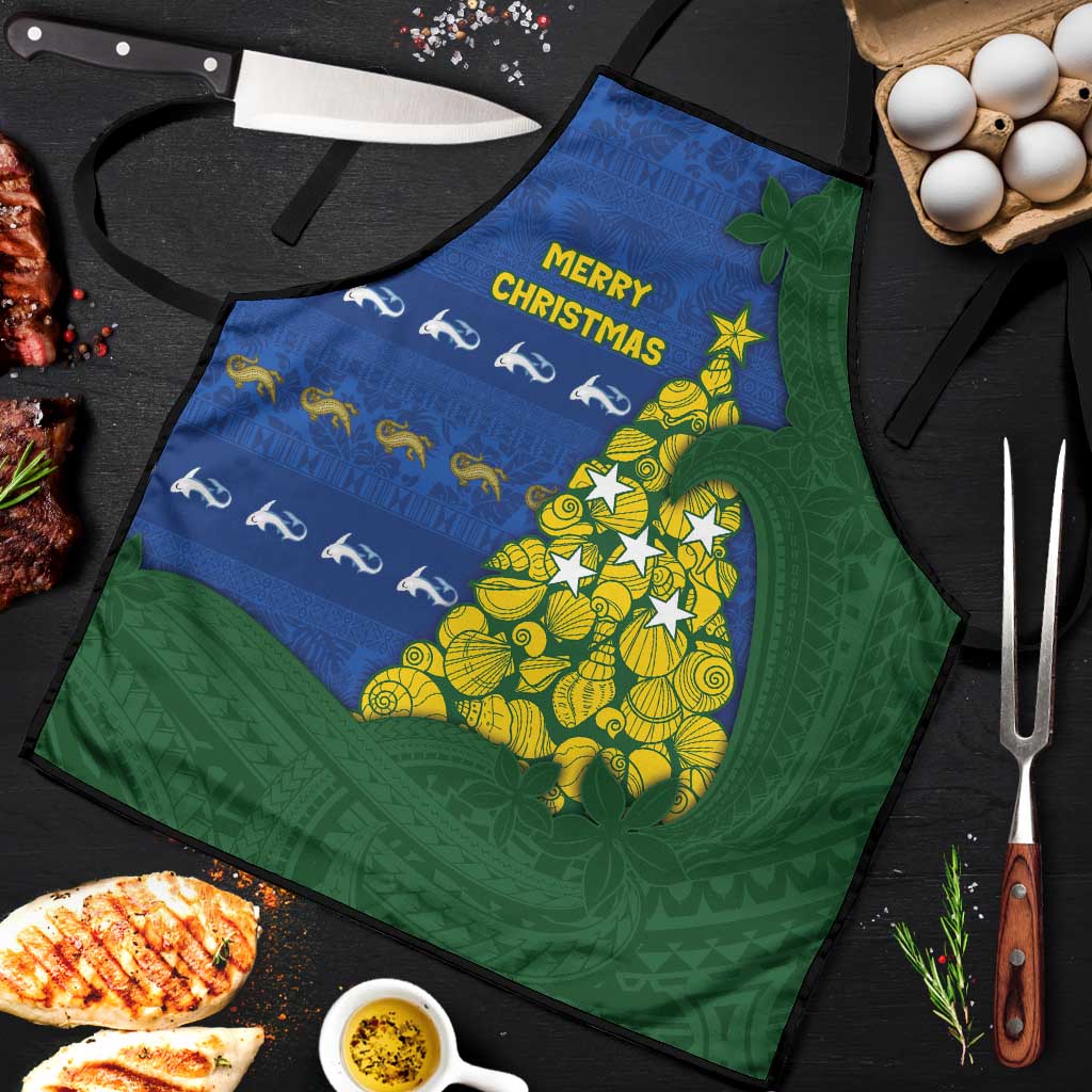 Solomon Islands Christmas Apron Seashell Xmas Tree Tribal Waves DT05 Navy - Polynesian Pride