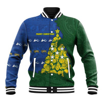 Solomon Islands Christmas Baseball Jacket Seashell Xmas Tree Tribal Waves DT05 Unisex Navy - Polynesian Pride