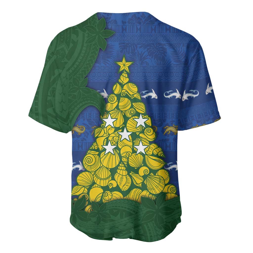 Solomon Islands Christmas Baseball Jersey Seashell Xmas Tree Tribal Waves DT05 - Polynesian Pride