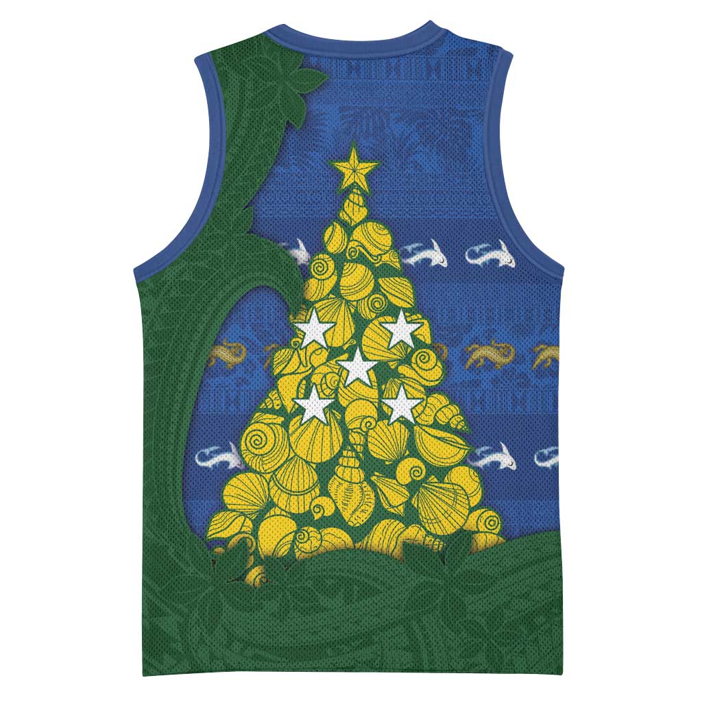 Solomon Islands Christmas Basketball Jersey Seashell Xmas Tree Tribal Waves DT05 - Polynesian Pride