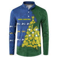 Solomon Islands Christmas Button Sweatshirt Seashell Xmas Tree Tribal Waves DT05 Navy - Polynesian Pride