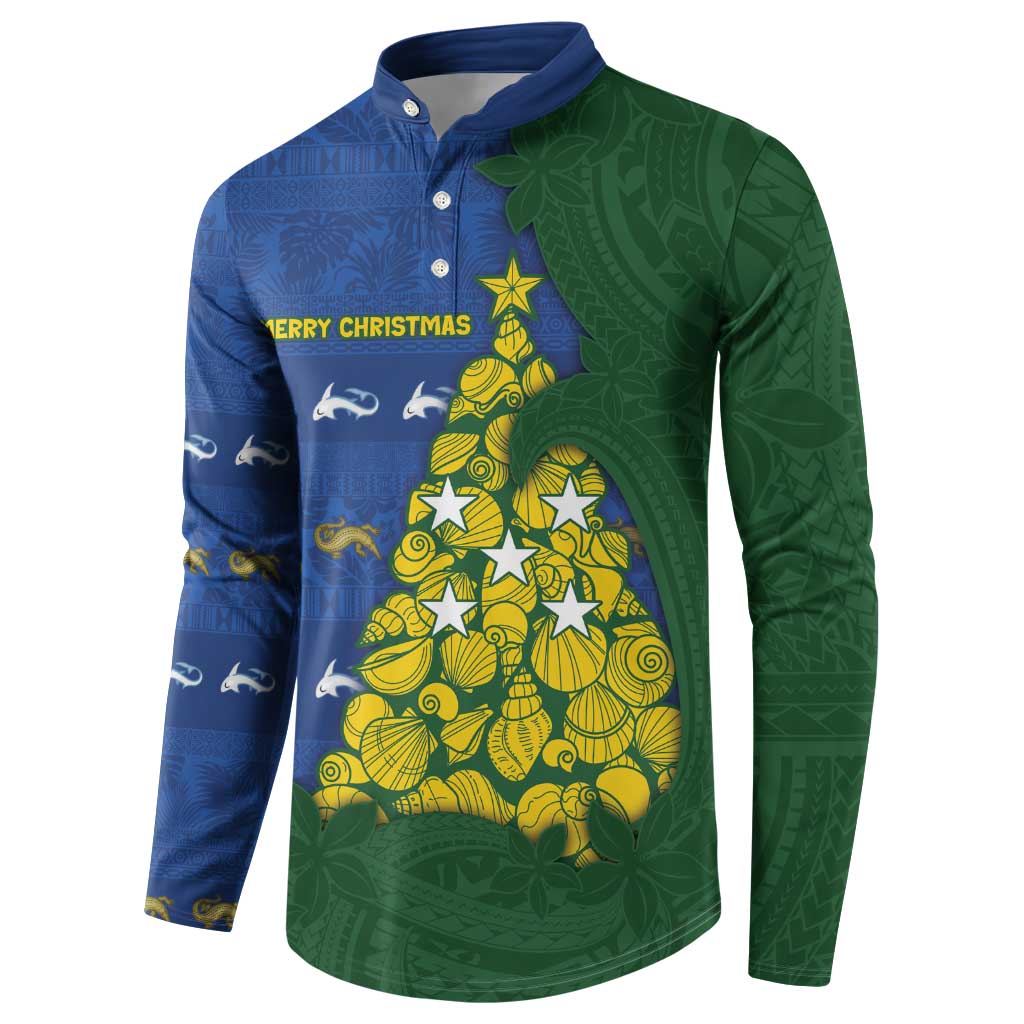 Solomon Islands Christmas Button Sweatshirt Seashell Xmas Tree Tribal Waves DT05 - Polynesian Pride