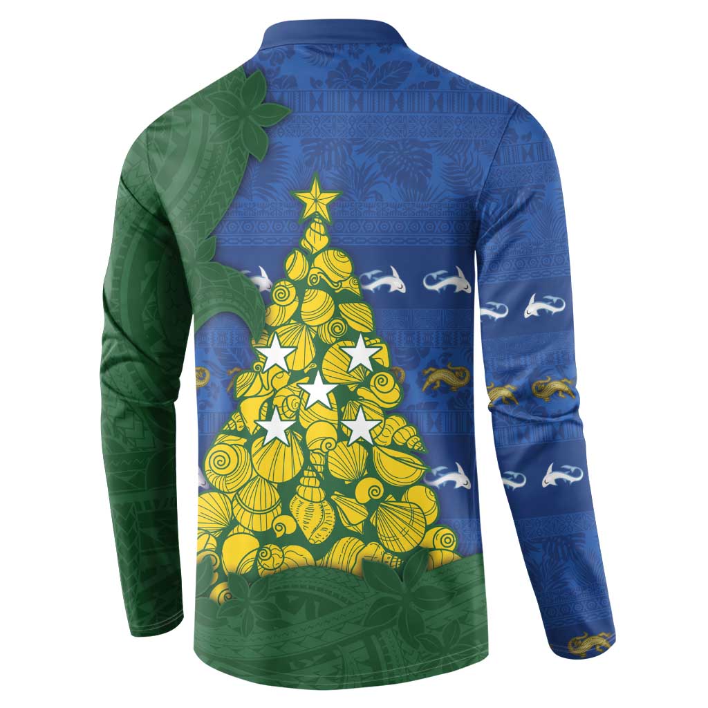 Solomon Islands Christmas Button Sweatshirt Seashell Xmas Tree Tribal Waves DT05 - Polynesian Pride