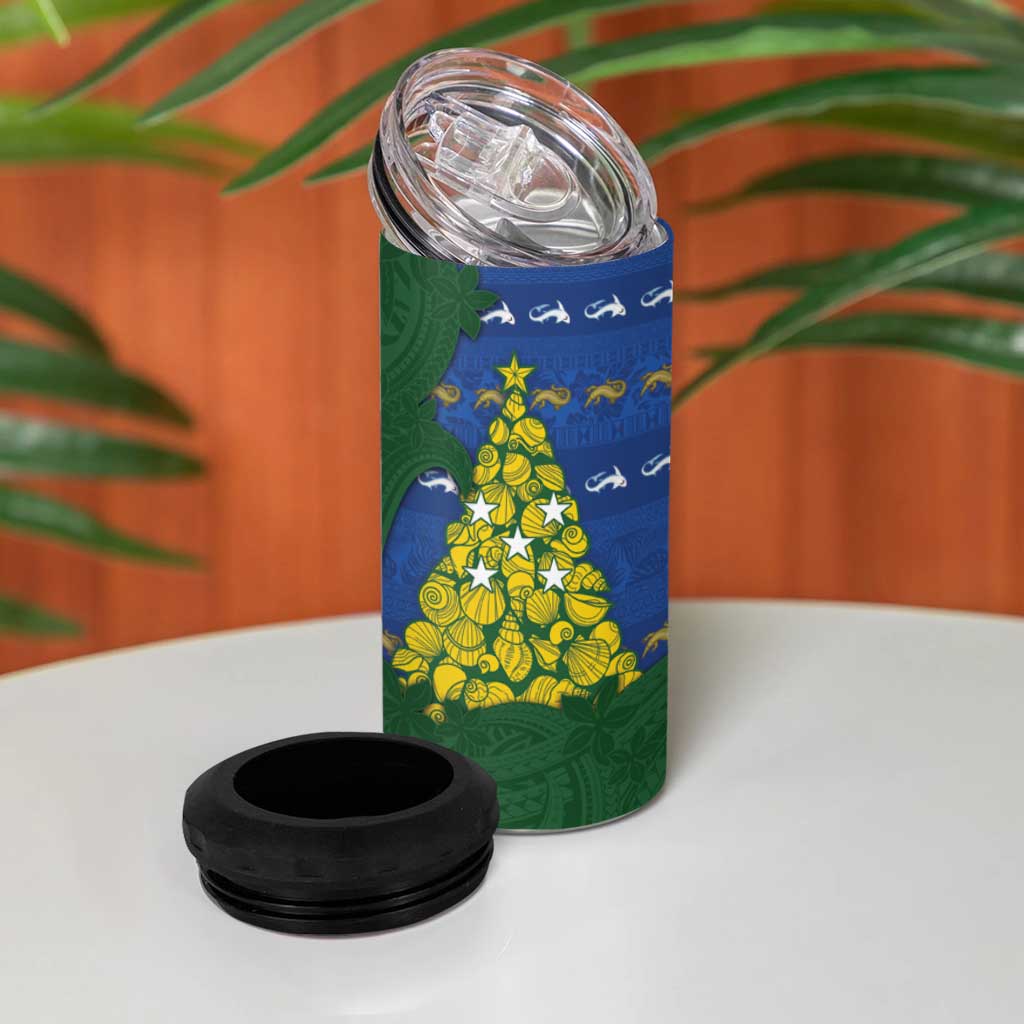 Solomon Islands Christmas 4 in 1 Can Cooler Tumbler Seashell Xmas Tree Tribal Waves - Polynesian Pride