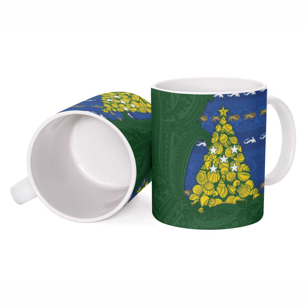Solomon Islands Christmas Ceramic Mug Seashell Xmas Tree Tribal Waves - Polynesian Pride