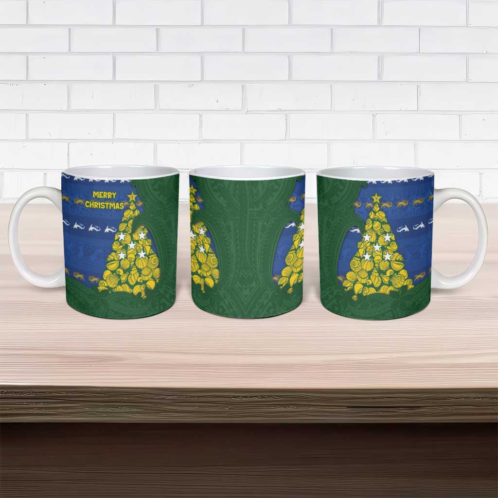 Solomon Islands Christmas Ceramic Mug Seashell Xmas Tree Tribal Waves - Polynesian Pride