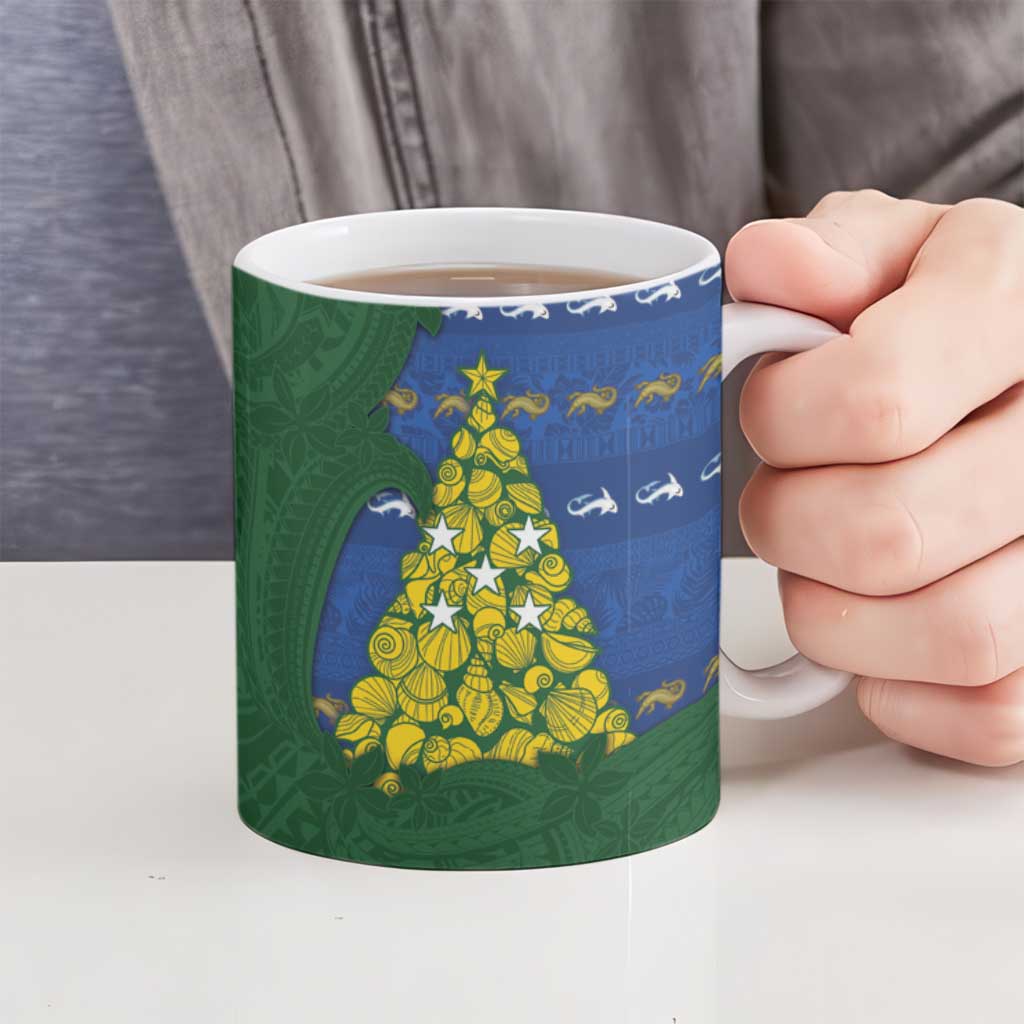 Solomon Islands Christmas Ceramic Mug Seashell Xmas Tree Tribal Waves - Polynesian Pride