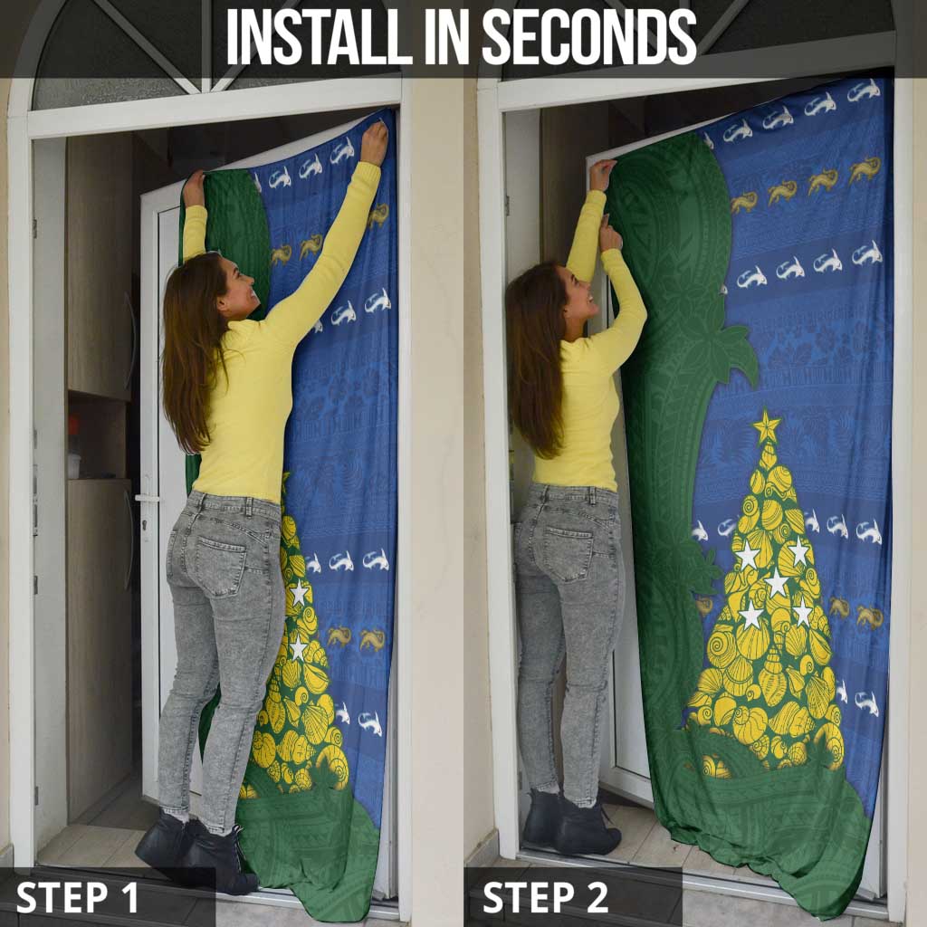 Solomon Islands Christmas Door Cover Seashell Xmas Tree Tribal Waves - Polynesian Pride
