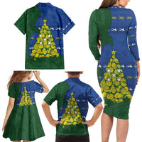 Solomon Islands Christmas Family Matching Long Sleeve Bodycon Dress and Hawaiian Shirt Seashell Xmas Tree Tribal Waves - Polynesian Pride