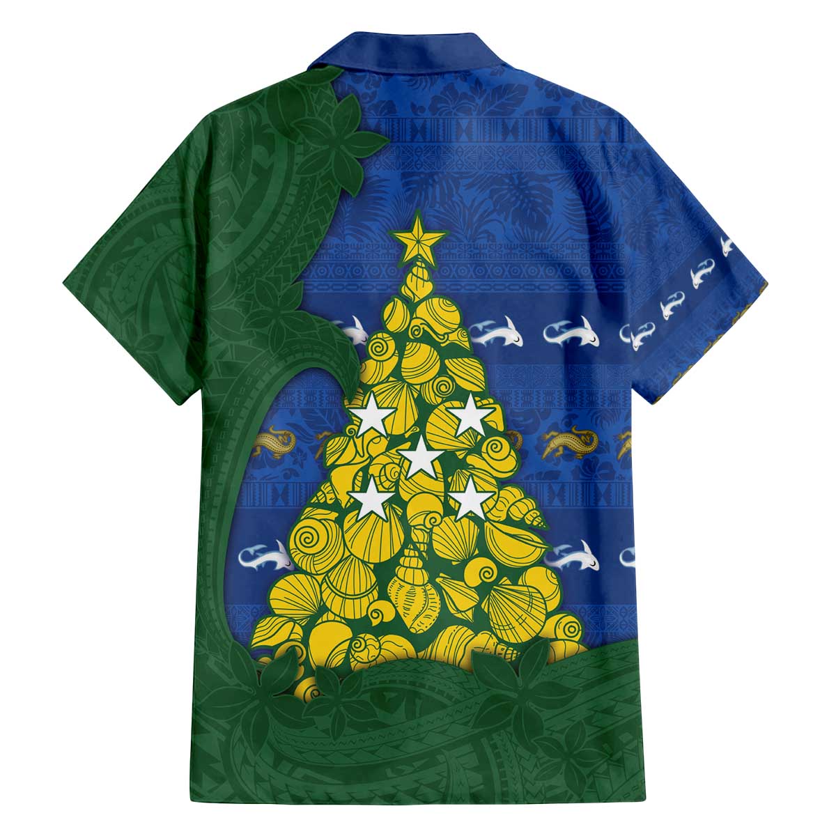 Solomon Islands Christmas Family Matching Off The Shoulder Long Sleeve Dress and Hawaiian Shirt Seashell Xmas Tree Tribal Waves - Polynesian Pride