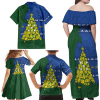 Solomon Islands Christmas Family Matching Off Shoulder Maxi Dress and Hawaiian Shirt Seashell Xmas Tree Tribal Waves - Polynesian Pride