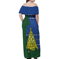Solomon Islands Christmas Family Matching Off Shoulder Maxi Dress and Hawaiian Shirt Seashell Xmas Tree Tribal Waves - Polynesian Pride