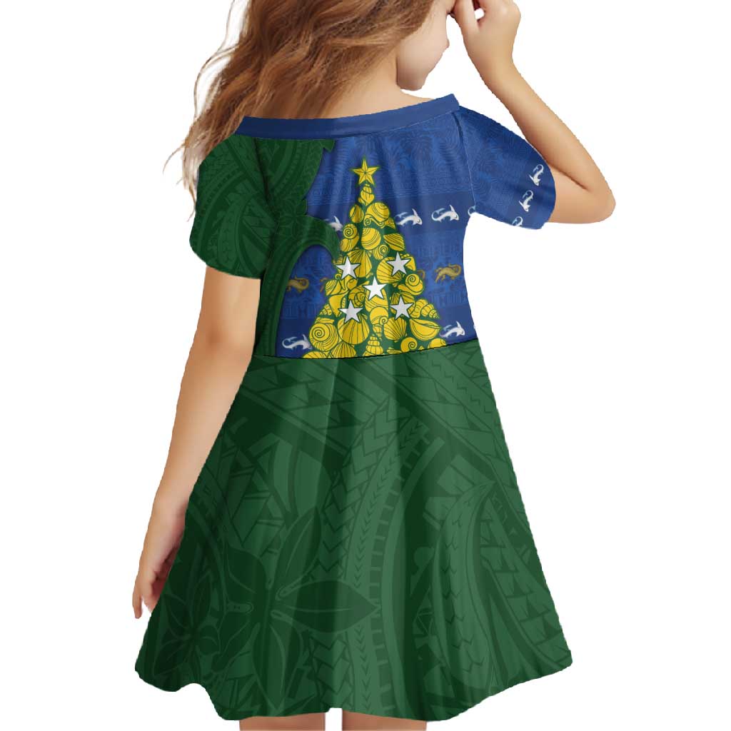 Solomon Islands Christmas Family Matching Short Sleeve Bodycon Dress and Hawaiian Shirt Seashell Xmas Tree Tribal Waves - Polynesian Pride