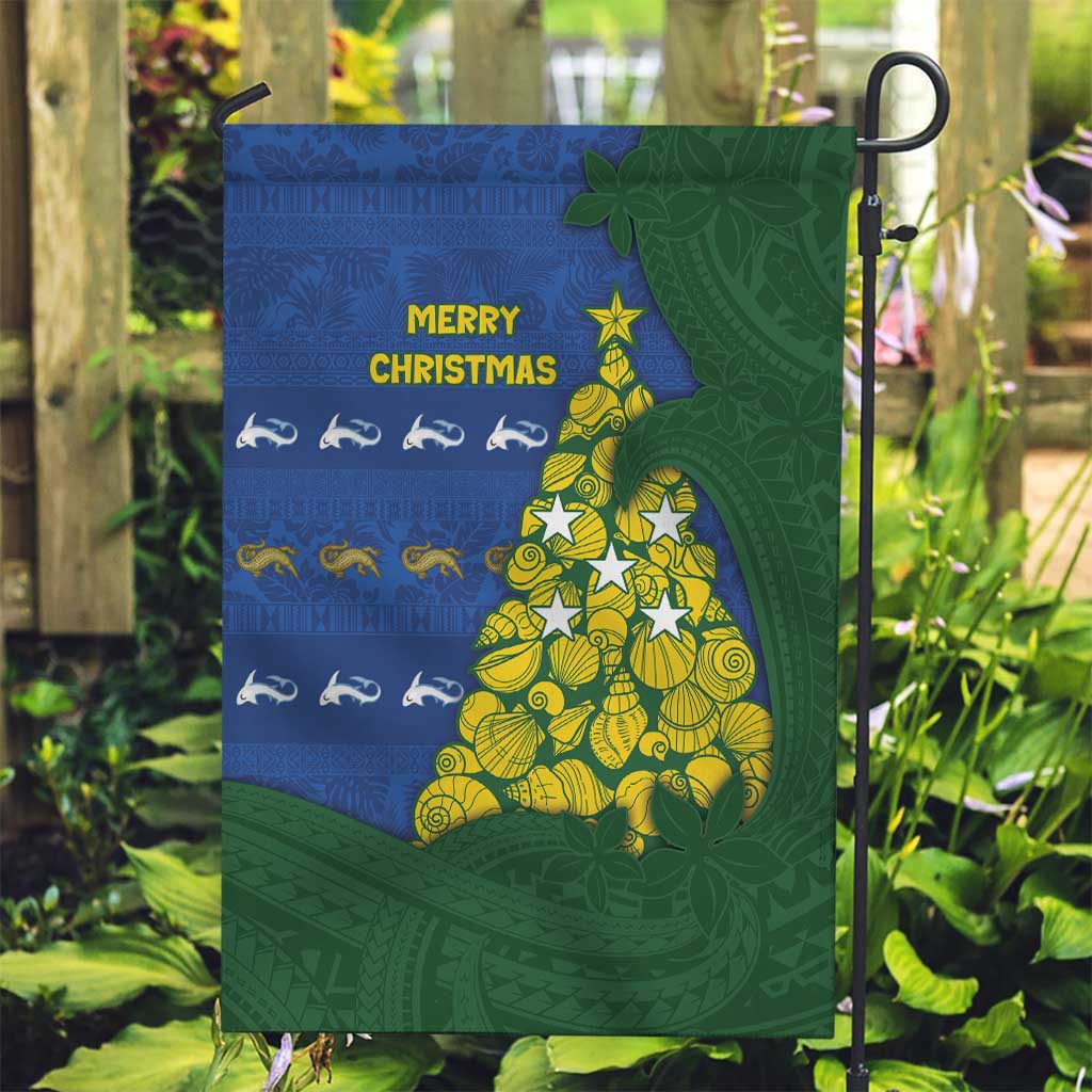 Solomon Islands Christmas Garden Flag Seashell Xmas Tree Tribal Waves - Polynesian Pride
