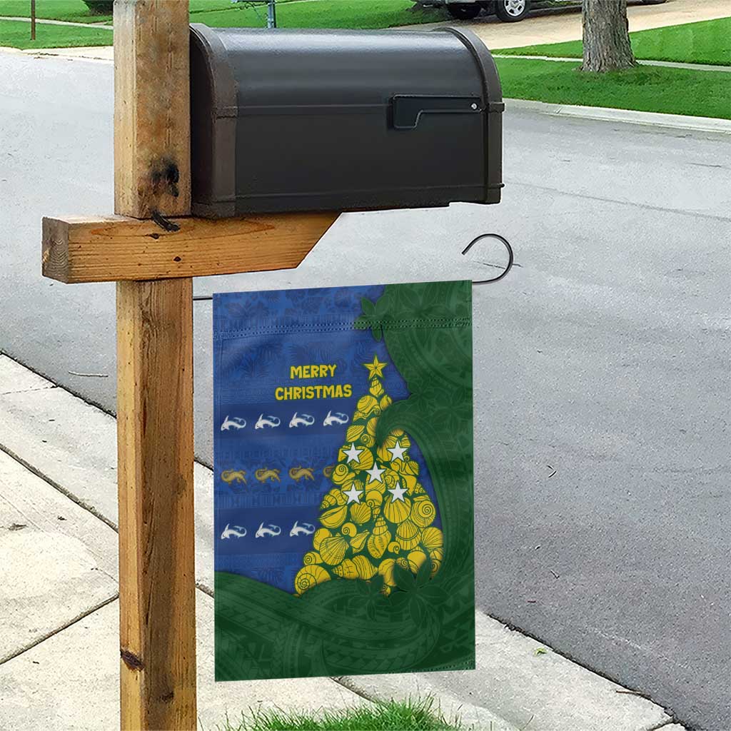 Solomon Islands Christmas Garden Flag Seashell Xmas Tree Tribal Waves - Polynesian Pride