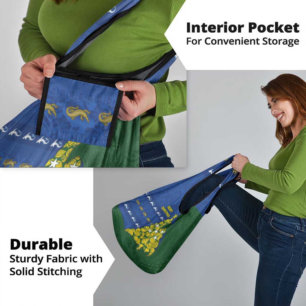 Solomon Islands Christmas Grocery Bag Seashell Xmas Tree Tribal Waves - Polynesian Pride