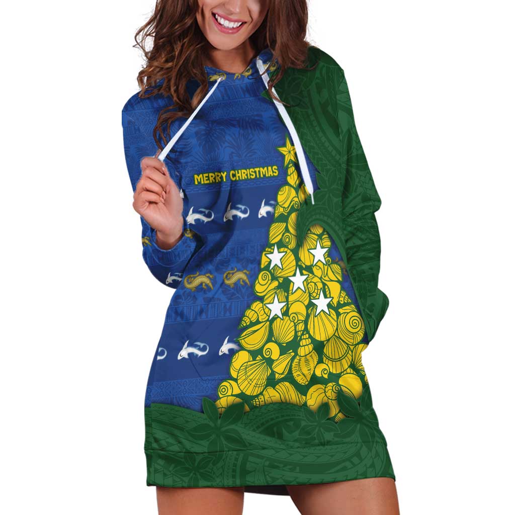 Solomon Islands Christmas Hoodie Dress Seashell Xmas Tree Tribal Waves - Polynesian Pride