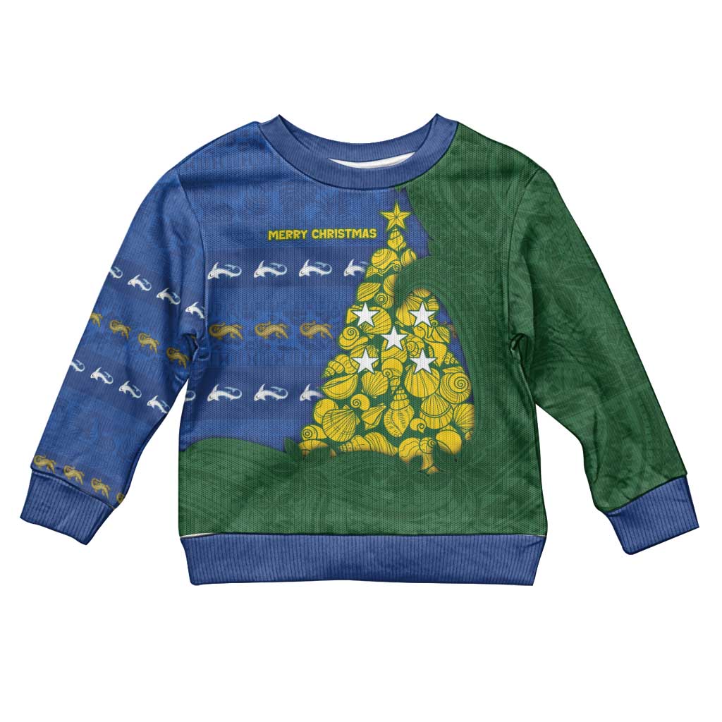 Solomon Islands Christmas Kid Ugly Christmas Sweater Seashell Xmas Tree Tribal Waves DT05 Kid Navy - Polynesian Pride