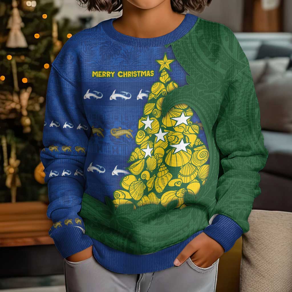 Solomon Islands Christmas Kid Ugly Christmas Sweater Seashell Xmas Tree Tribal Waves DT05 - Polynesian Pride