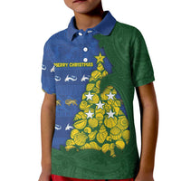 Solomon Islands Christmas Kid Polo Shirt Seashell Xmas Tree Tribal Waves DT05 Kid Navy - Polynesian Pride