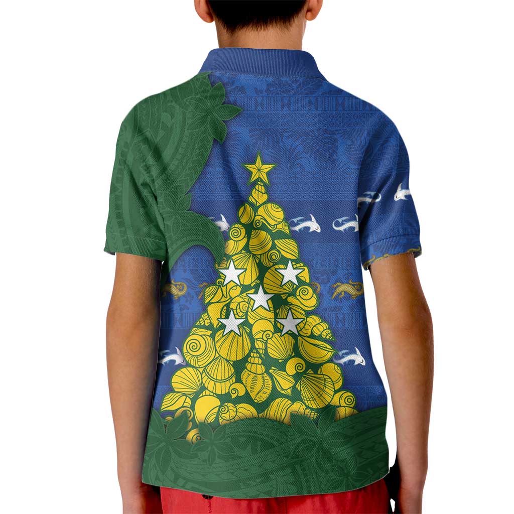 Solomon Islands Christmas Kid Polo Shirt Seashell Xmas Tree Tribal Waves DT05 - Polynesian Pride