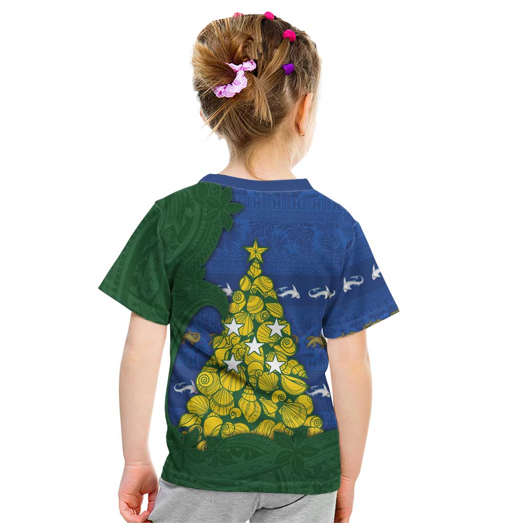 Solomon Islands Christmas Kid T Shirt Seashell Xmas Tree Tribal Waves DT05 - Polynesian Pride