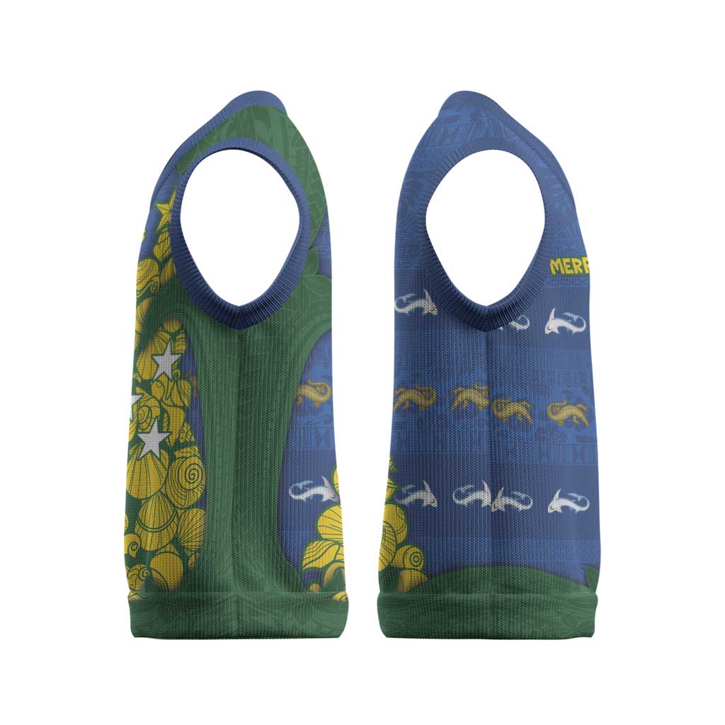 Solomon Islands Christmas Knitted V-Neck Vest Seashell Xmas Tree Tribal Waves DT05 - Polynesian Pride
