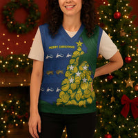 Solomon Islands Christmas Knitted V-Neck Vest Seashell Xmas Tree Tribal Waves DT05 - Polynesian Pride