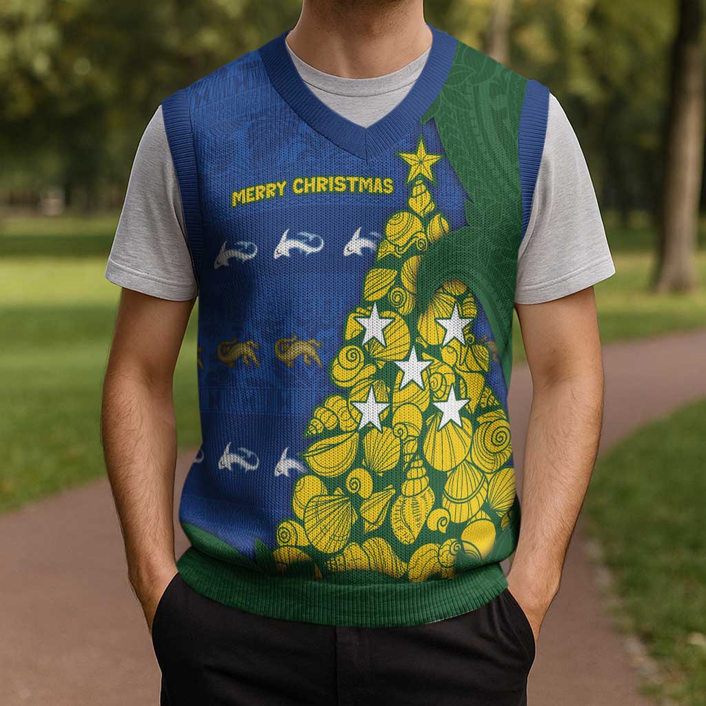 Solomon Islands Christmas Knitted V-Neck Vest Seashell Xmas Tree Tribal Waves DT05 - Polynesian Pride