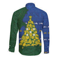 Solomon Islands Christmas Long Sleeve Button Shirt Seashell Xmas Tree Tribal Waves DT05 - Polynesian Pride
