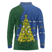Solomon Islands Christmas Long Sleeve Polo Shirt Seashell Xmas Tree Tribal Waves DT05 - Polynesian Pride