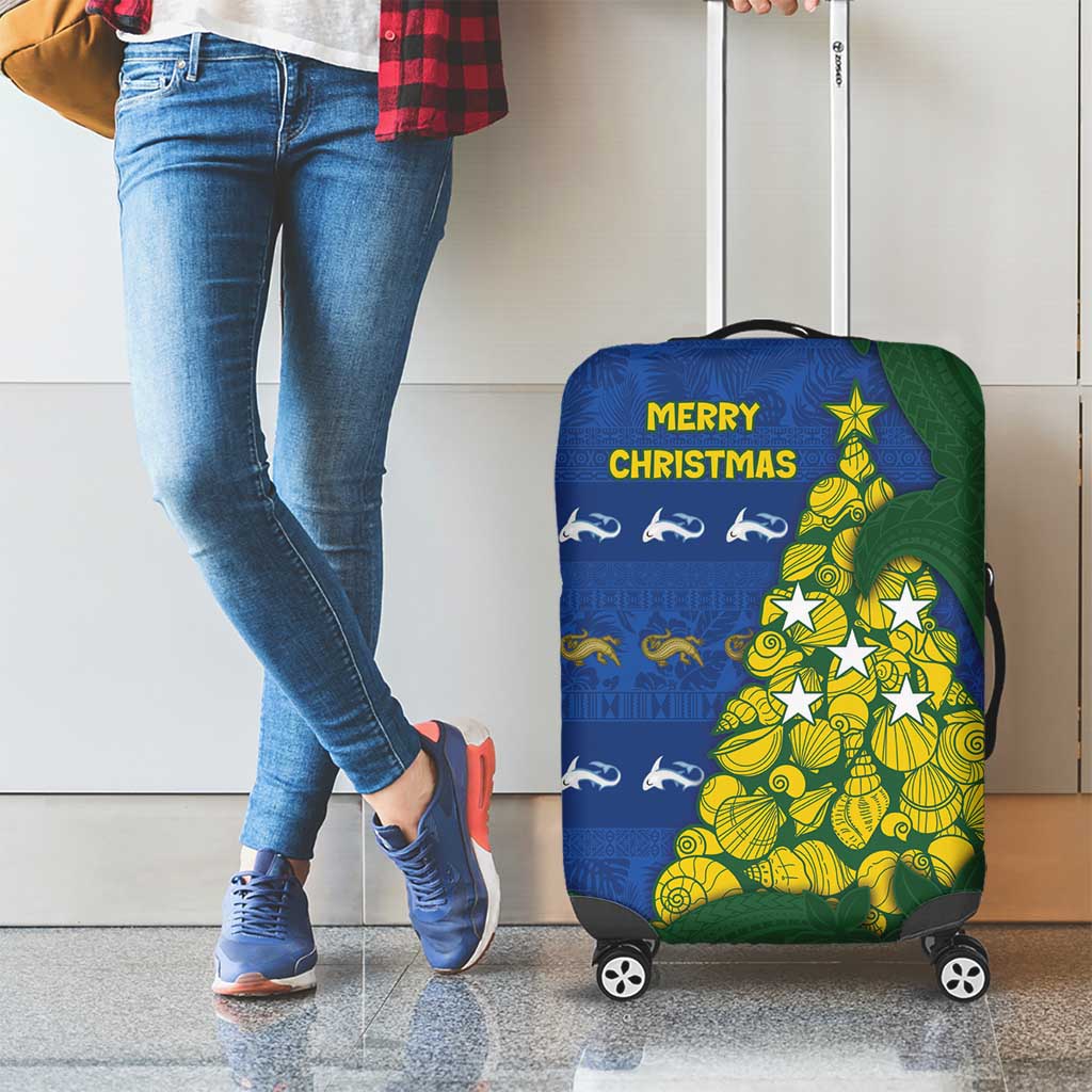 Solomon Islands Christmas Luggage Cover Seashell Xmas Tree Tribal Waves - Polynesian Pride