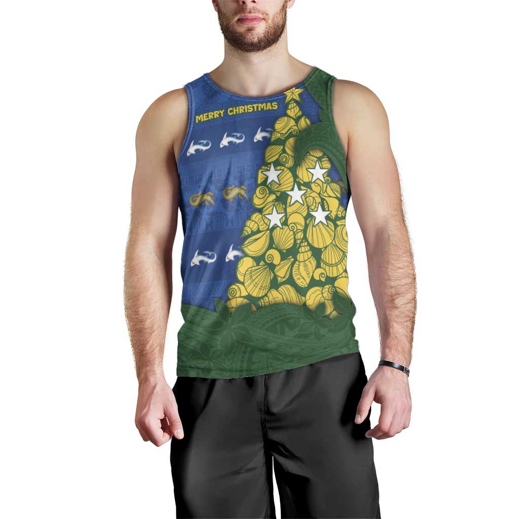 Solomon Islands Christmas Men Tank Top Seashell Xmas Tree Tribal Waves DT05 - Polynesian Pride