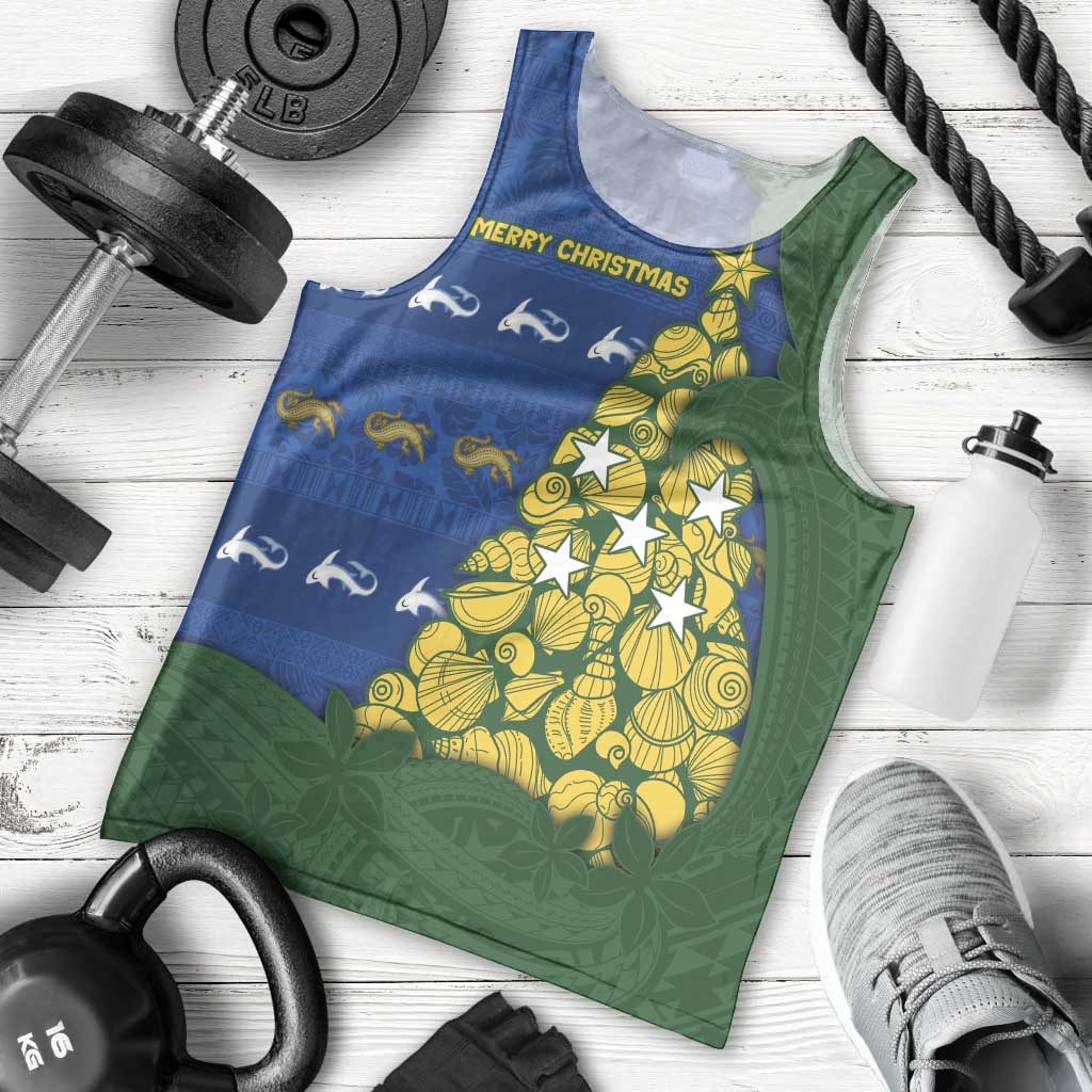 Solomon Islands Christmas Men Tank Top Seashell Xmas Tree Tribal Waves DT05 - Polynesian Pride