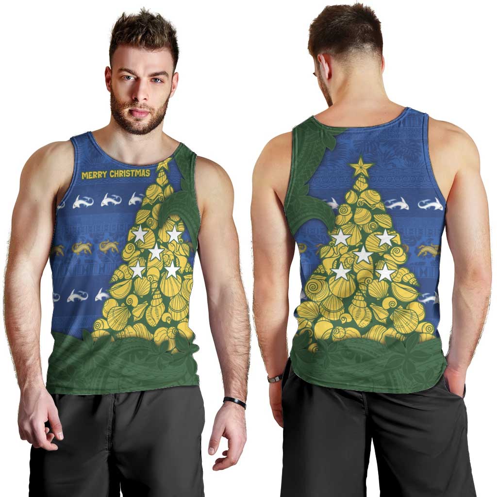 Solomon Islands Christmas Men Tank Top Seashell Xmas Tree Tribal Waves DT05 - Polynesian Pride