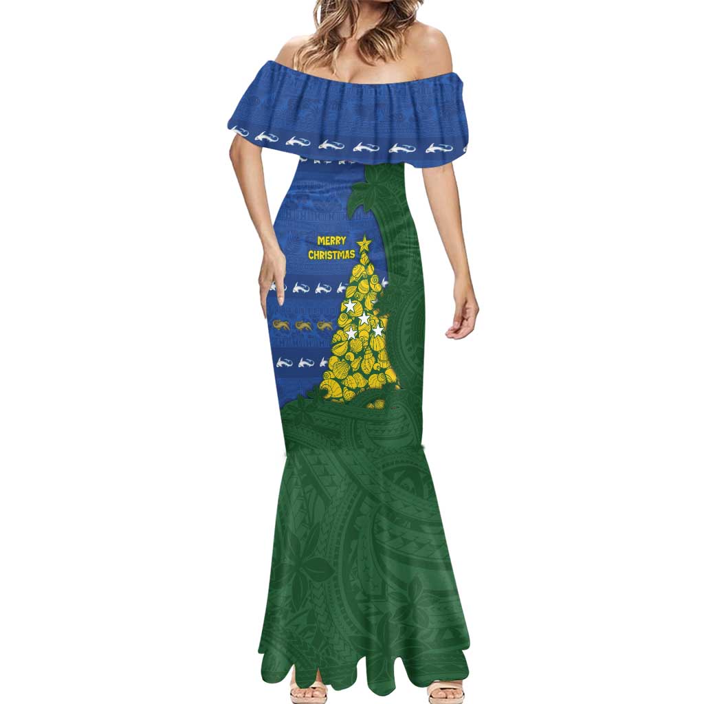 Solomon Islands Christmas Mermaid Dress Seashell Xmas Tree Tribal Waves - Polynesian Pride