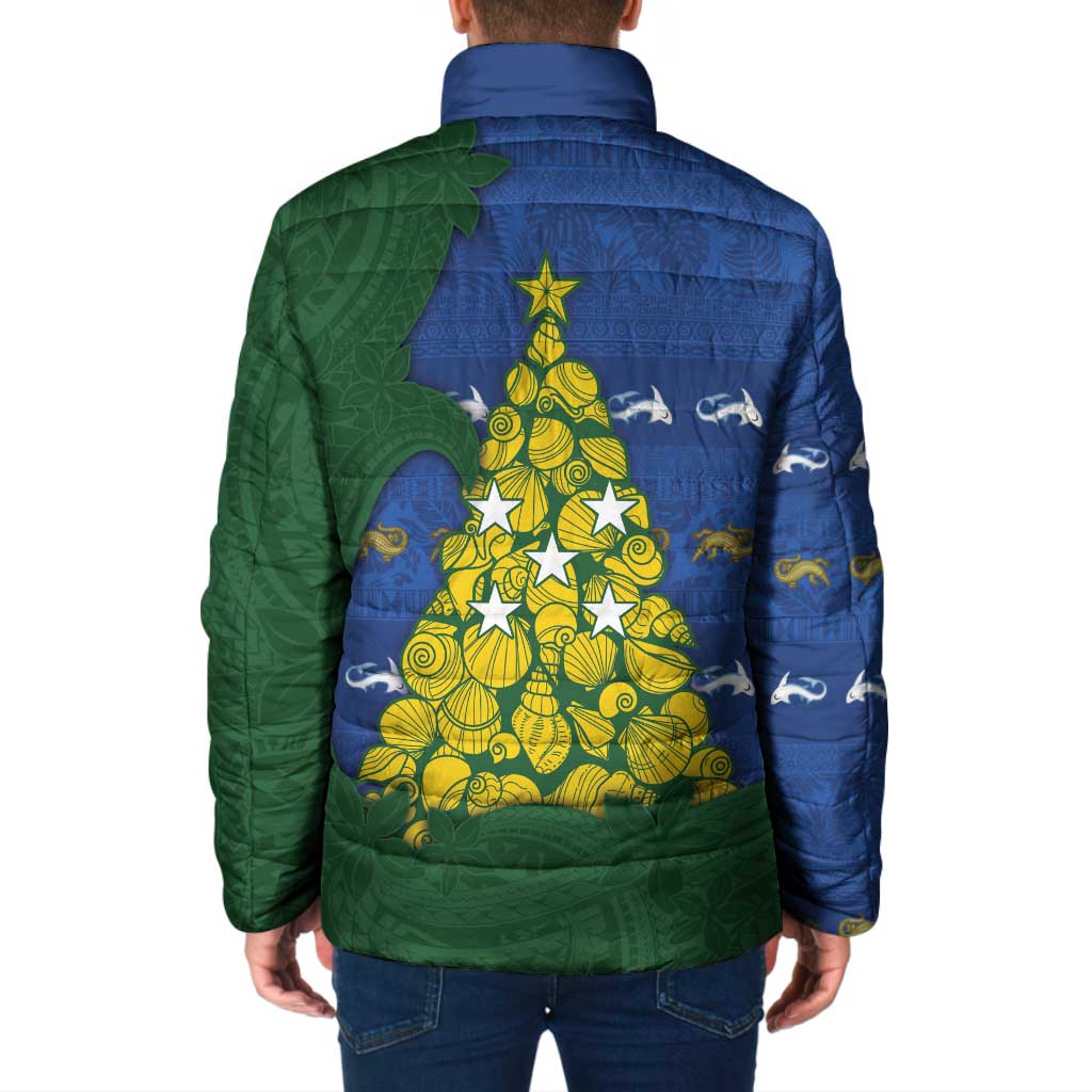 Solomon Islands Christmas Padded Jacket Seashell Xmas Tree Tribal Waves DT05 - Polynesian Pride