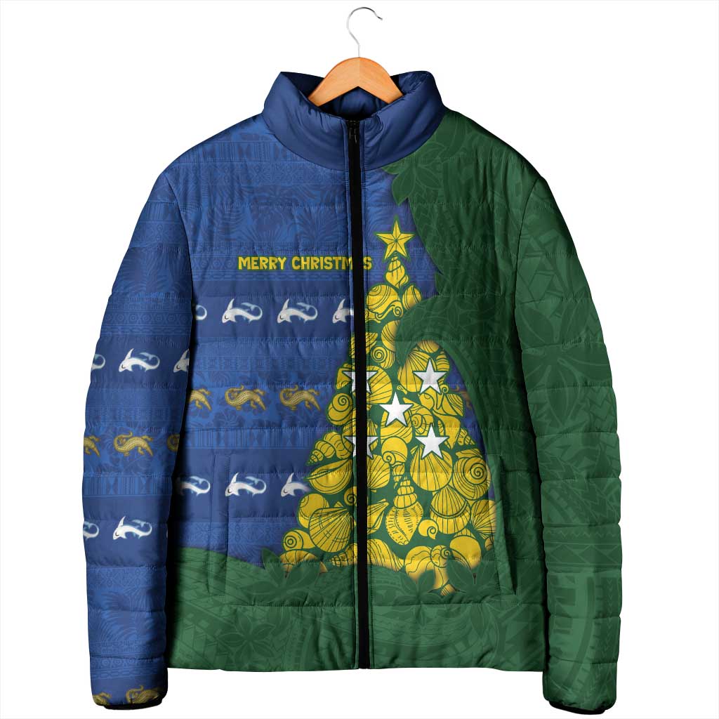 Solomon Islands Christmas Padded Jacket Seashell Xmas Tree Tribal Waves DT05 - Polynesian Pride