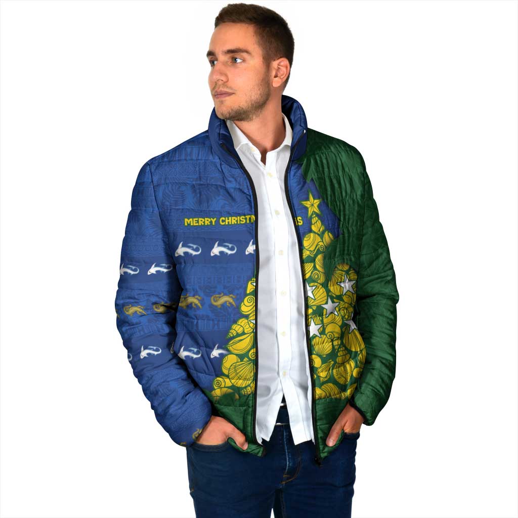 Solomon Islands Christmas Padded Jacket Seashell Xmas Tree Tribal Waves DT05 - Polynesian Pride