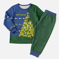 Solomon Islands Christmas Pajama Set Seashell Xmas Tree Tribal Waves DT05 Men Navy - Polynesian Pride