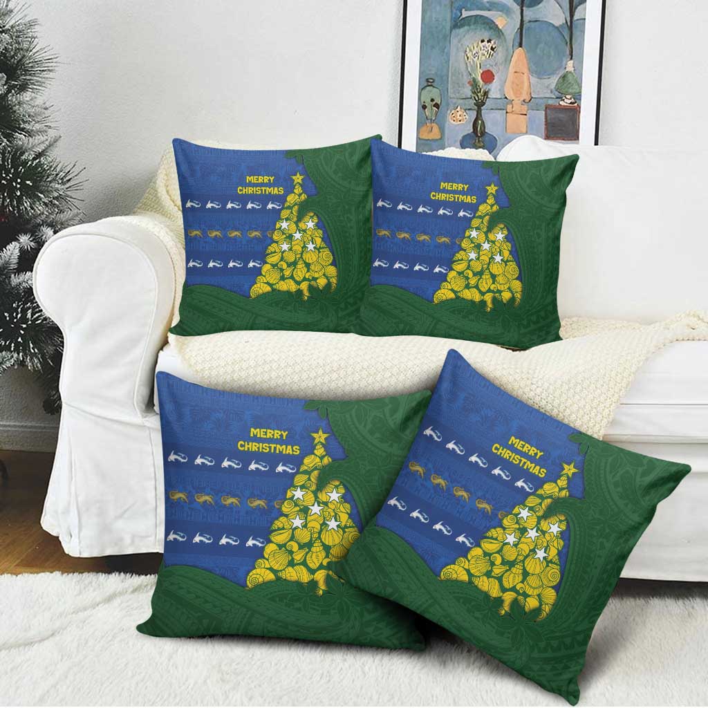 Solomon Islands Christmas Pillow Cover Seashell Xmas Tree Tribal Waves - Polynesian Pride