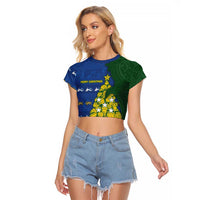 Solomon Islands Christmas Raglan Cropped T Shirt Seashell Xmas Tree Tribal Waves DT05 Female Navy - Polynesian Pride