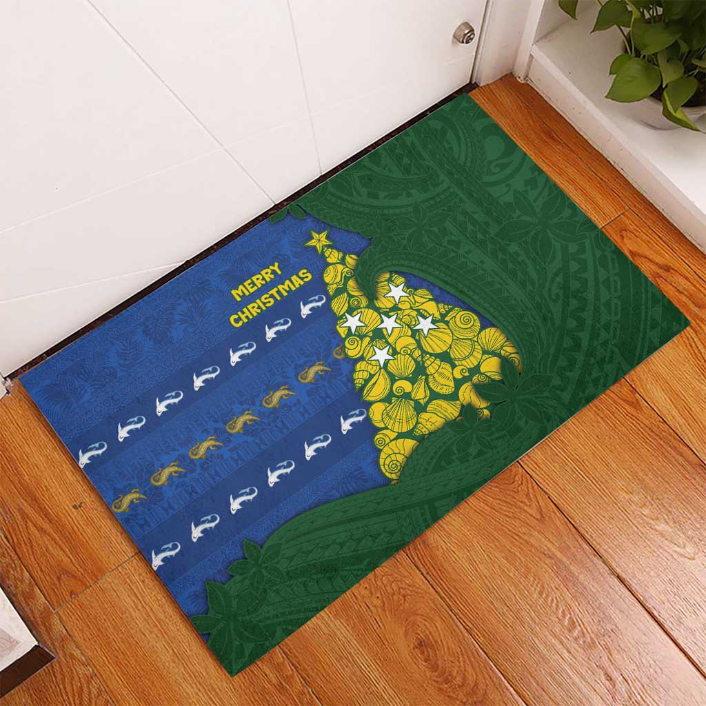 Solomon Islands Christmas Rubber Doormat Seashell Xmas Tree Tribal Waves DT05 - Polynesian Pride