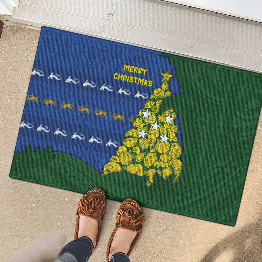 Solomon Islands Christmas Rubber Doormat Seashell Xmas Tree Tribal Waves DT05 - Polynesian Pride