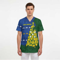 Solomon Islands Christmas Scrub Top Seashell Xmas Tree Tribal Waves DT05 - Polynesian Pride
