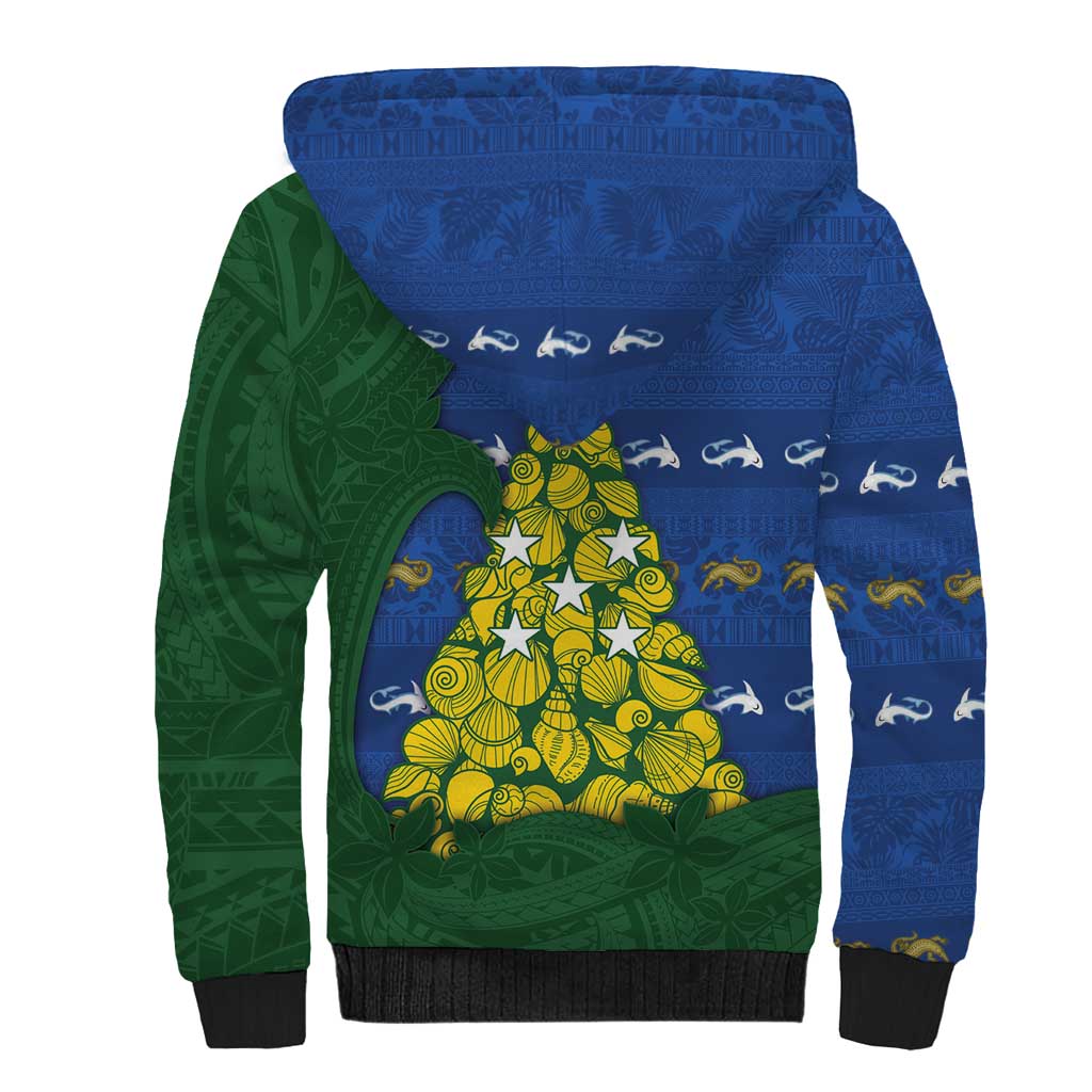 Solomon Islands Christmas Sherpa Hoodie Seashell Xmas Tree Tribal Waves DT05 - Polynesian Pride
