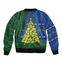 Solomon Islands Christmas Sleeve Zip Bomber Jacket Seashell Xmas Tree Tribal Waves DT05 - Polynesian Pride