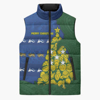 Solomon Islands Christmas Sleeveless Puffer Jacket Seashell Xmas Tree Tribal Waves DT05 Unisex Navy - Polynesian Pride