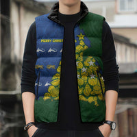 Solomon Islands Christmas Sleeveless Puffer Jacket Seashell Xmas Tree Tribal Waves DT05 - Polynesian Pride