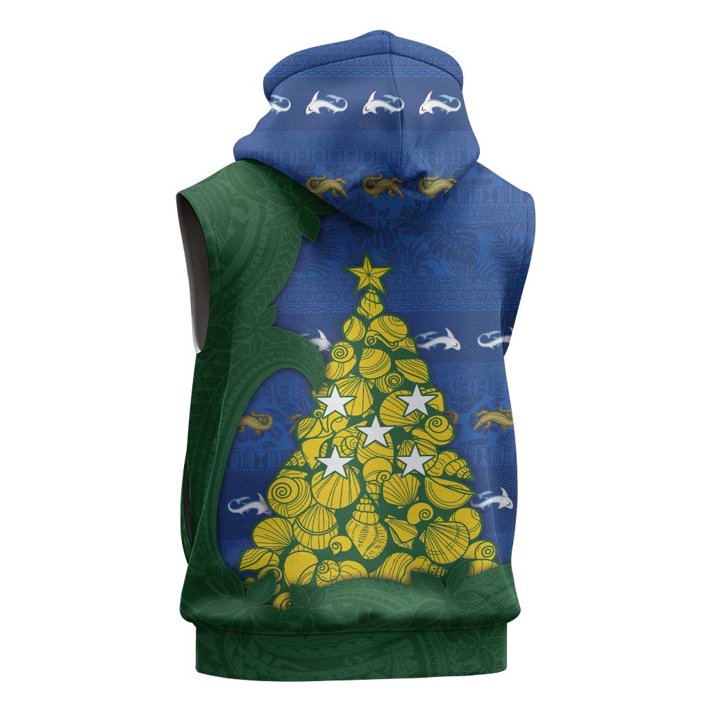 Solomon Islands Christmas Sleeveless Zip Hoodie Seashell Xmas Tree Tribal Waves DT05 - Polynesian Pride